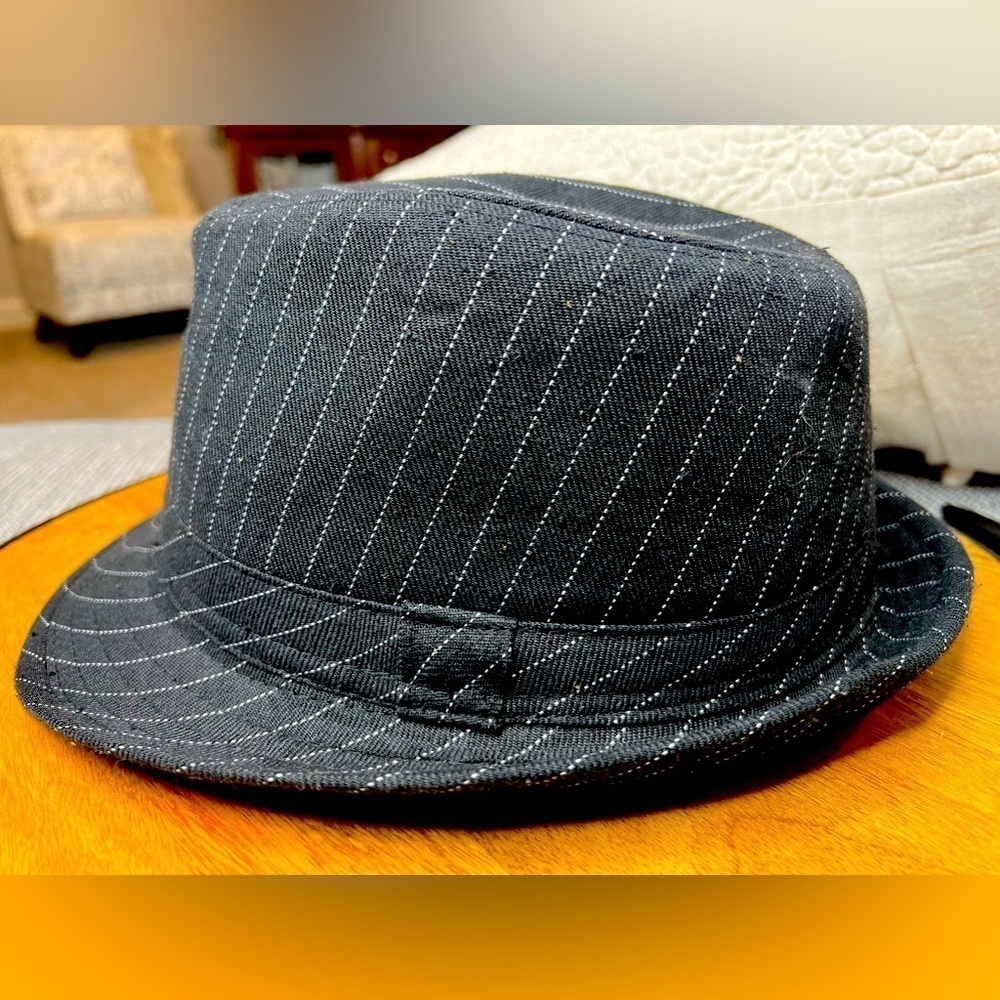 H008. Milani Pinstripe Style Fedora Hat with Matching Band L/XL - Picture 5 of 6